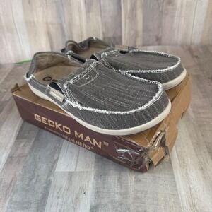 NEW Gecko Man Men's 8.5 Brown Walk Hero Slip On  Catno Shoes Gray Damaged BOX